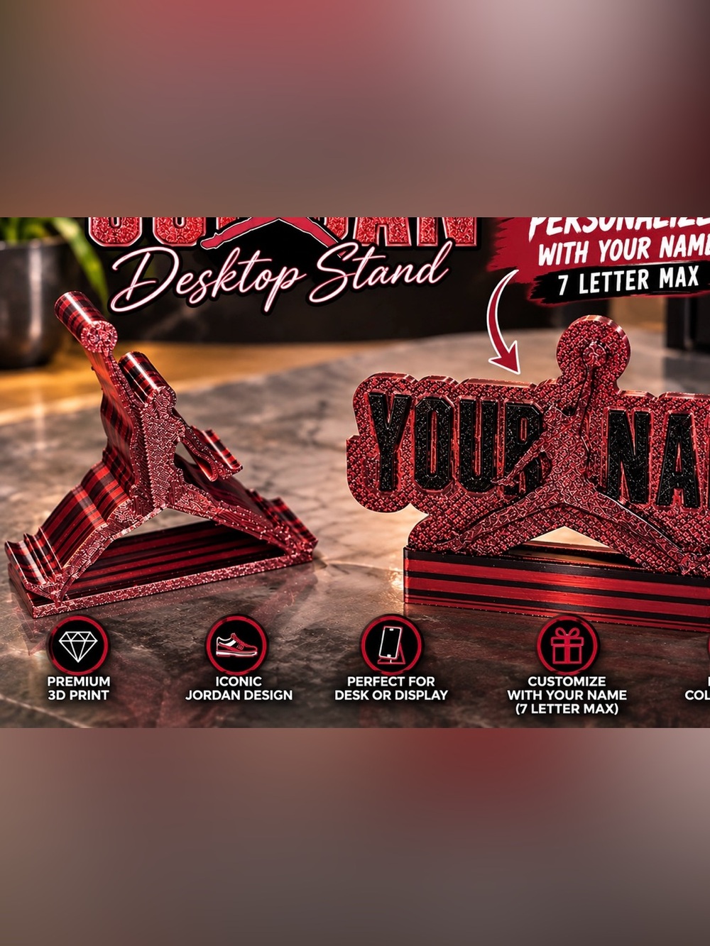 Personalized Gift Set Jumpman Style Desk Art & Cell Phone Stand